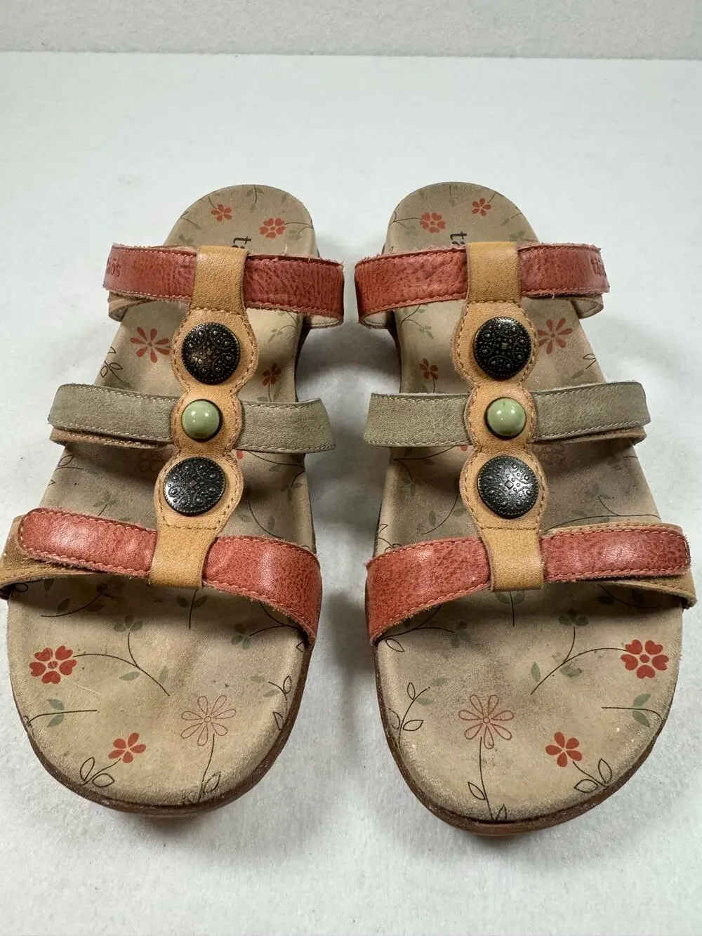 Taos Prize 3 Leather Slide Sandal Harvest Multi Leather Boho Floral Tan 9 40